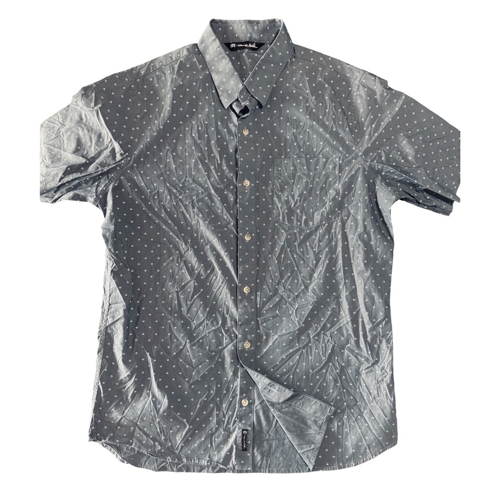 TravisMathew Shirt Mens M Geometric Print gray Cotton Blend Short Sleeve Golf